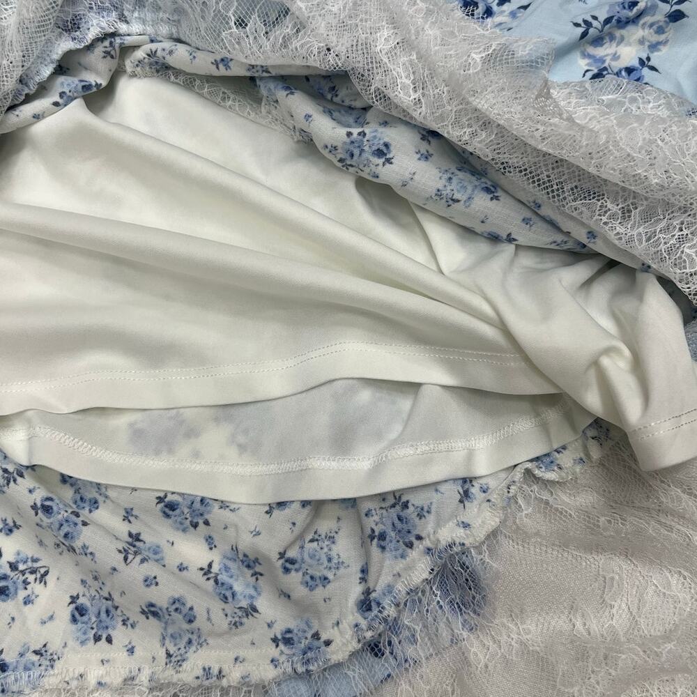 Francesca's Blue Floral Lace Tiered Midi Dress Cottagecore XL Adjustable - Picture 13 of 13